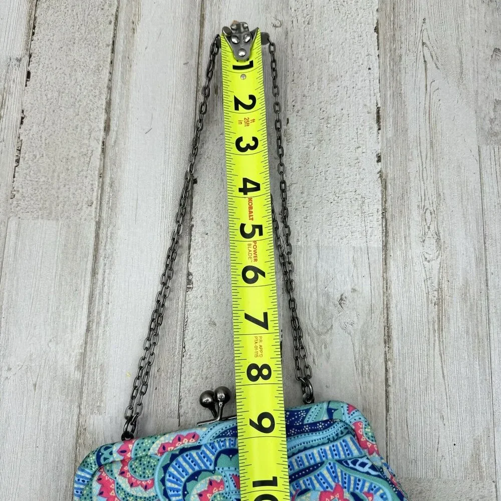 New Amy Butler Nora Clutch With Chain Oasis Azure Tropical Kiss Lock Closure - Picture 5 of 16